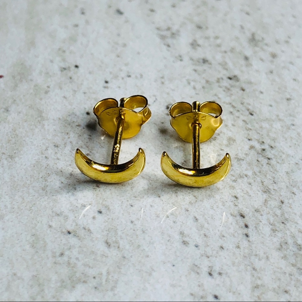 925 Sterling Silver Gold Moon Earrings